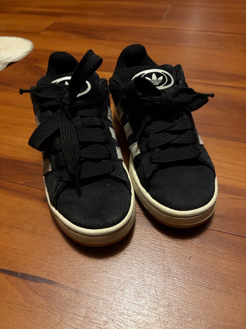 adidas Campus Black Suede Low-Top Sneakers with White Stripes Sz 7.5